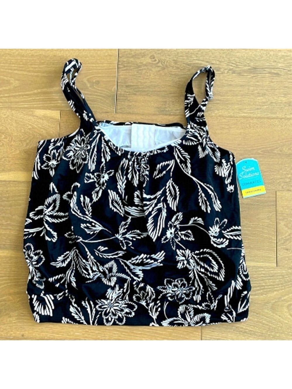 Nwt Swim Solutions Shirred Blouson Swim Tankini Top